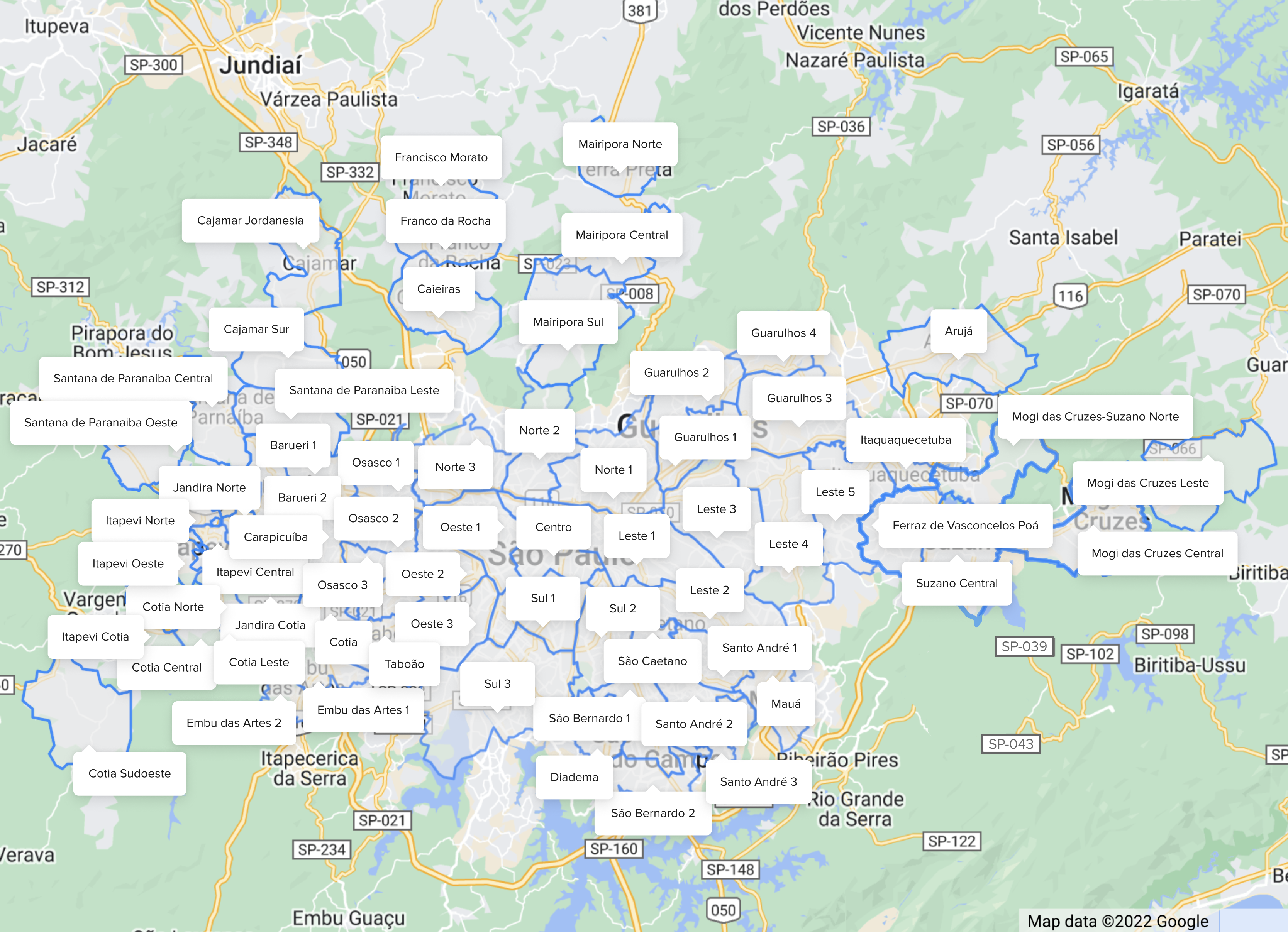 Mapa de áreas de cobertura do Mercado Envíos Flex em São Paulo